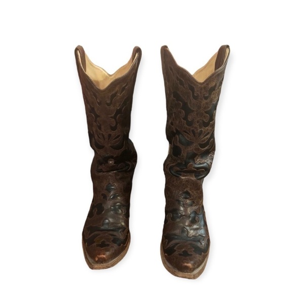 CORRAL Vintage Snip Toe Cowboy Boots Brown Black Size 7 - Picture 3 of 12